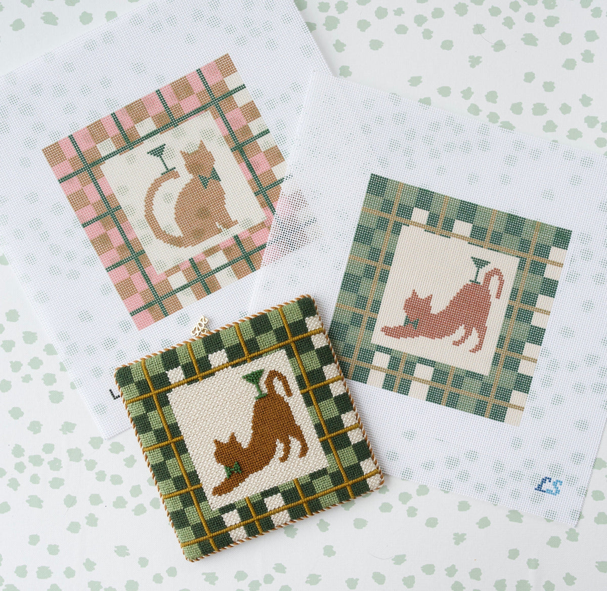 Green Plaid Martini Cat Stitch Guide