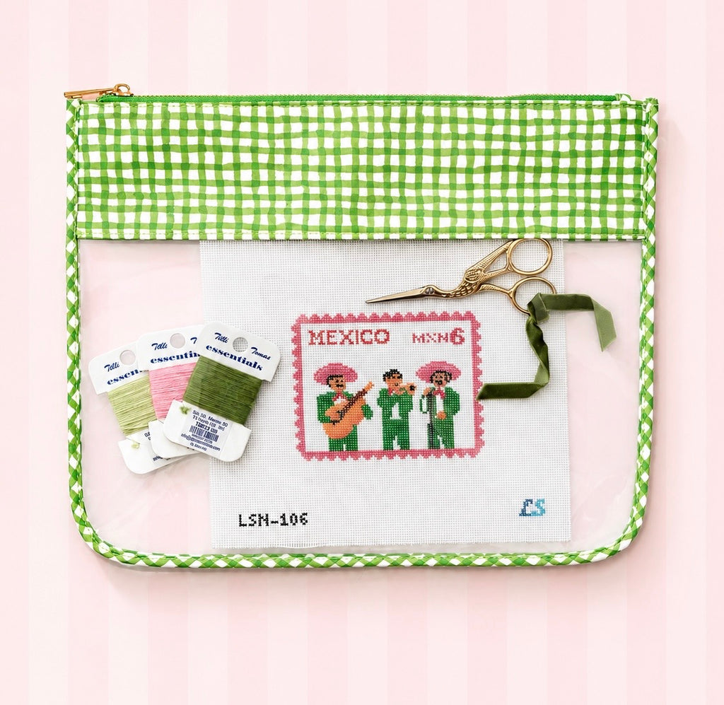 Green Gingham Large Needlepoint Pouch