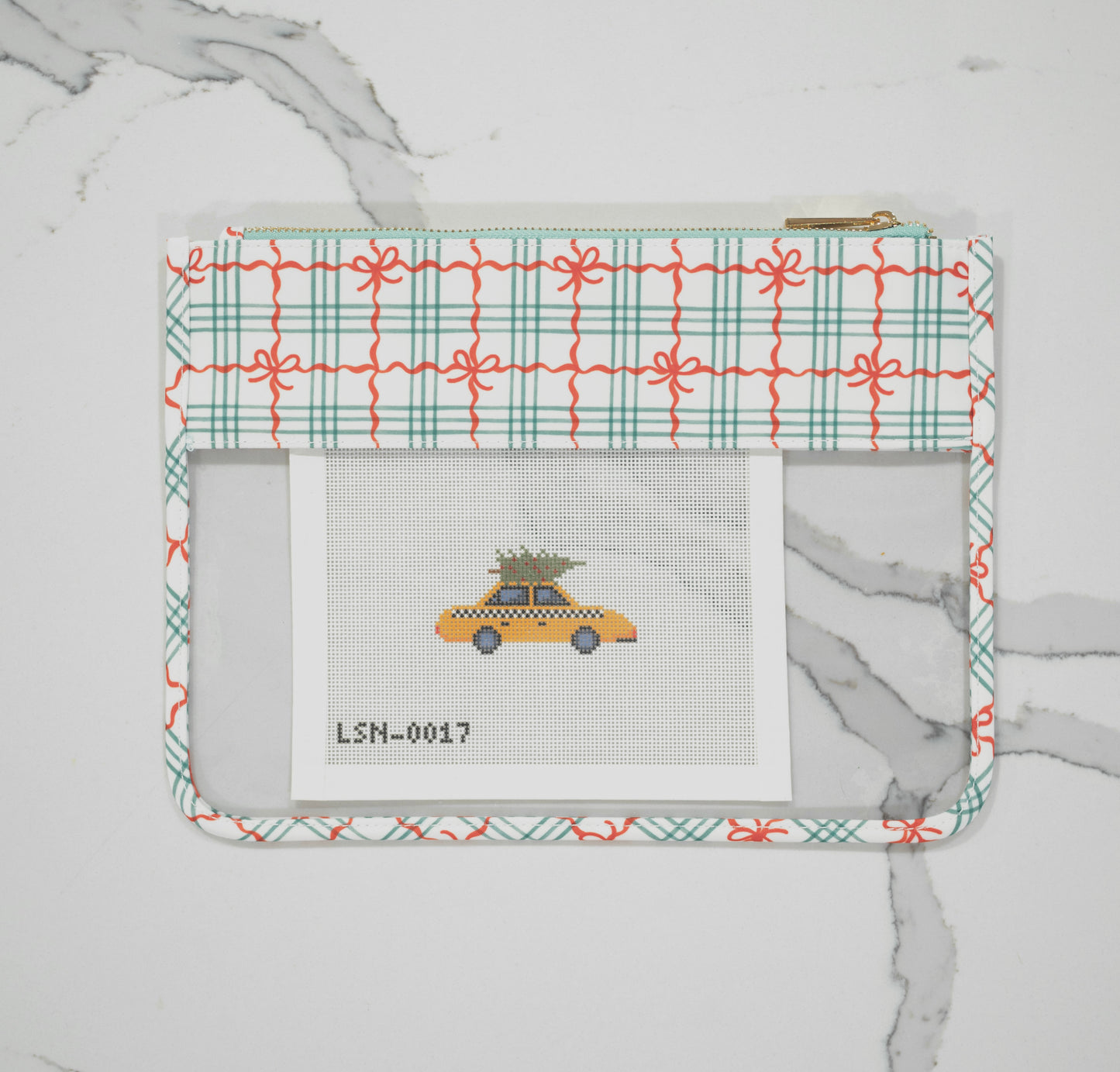 Christmas Bow Needlepoint Pouch