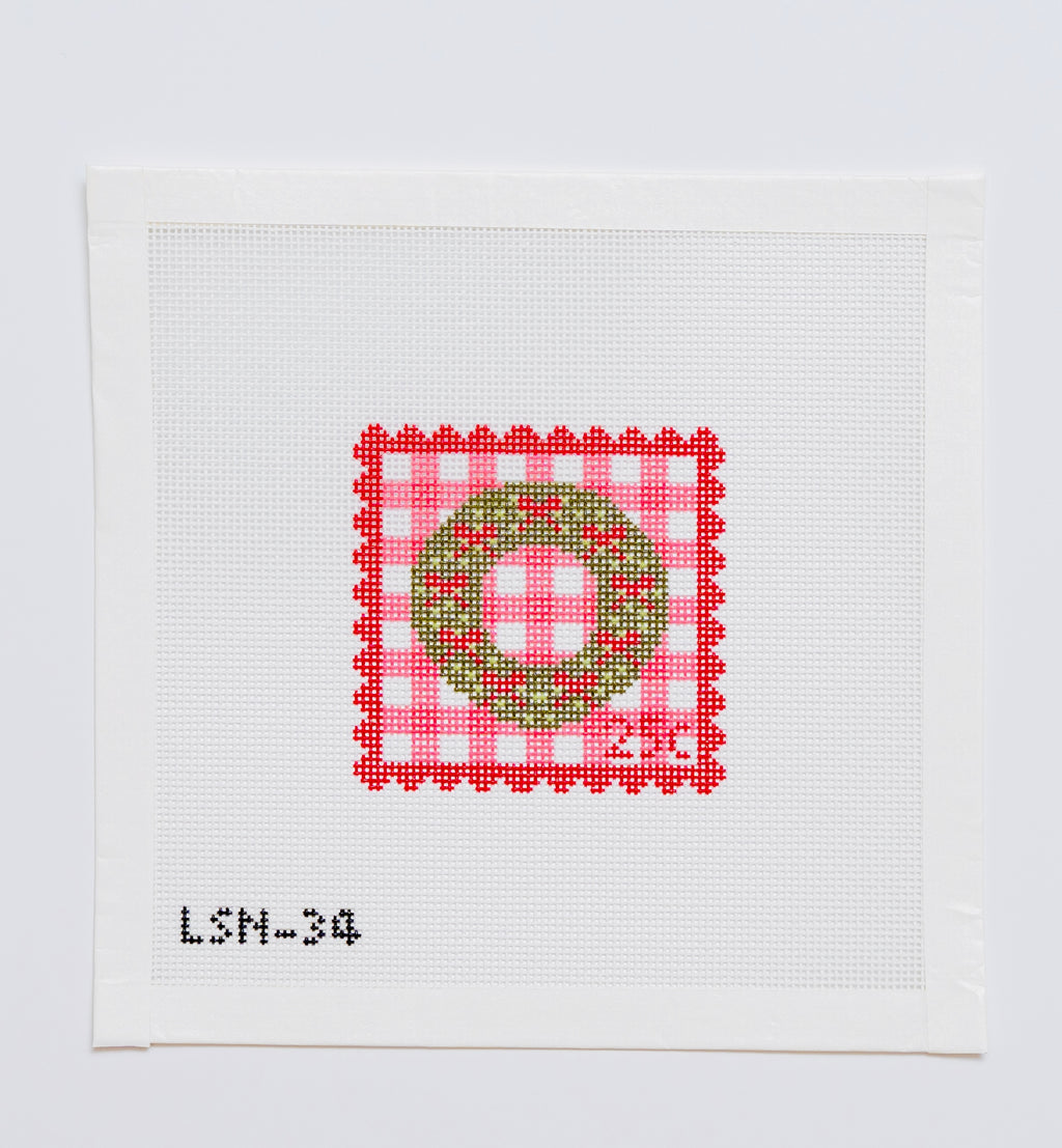 Wholesale Pink Holiday Wreath Postage Stamp