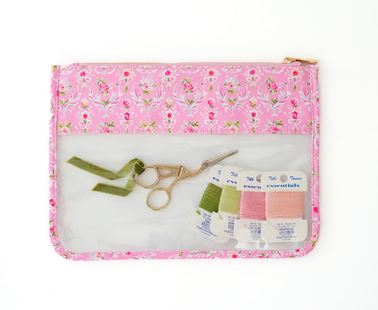 Pink Floral Needlepoint Project Pouch
