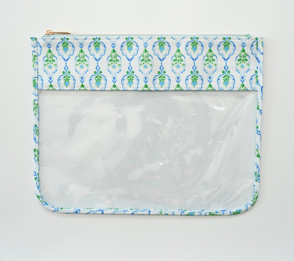 Blue and Green Trellis Large Needlepoint Project Pouch