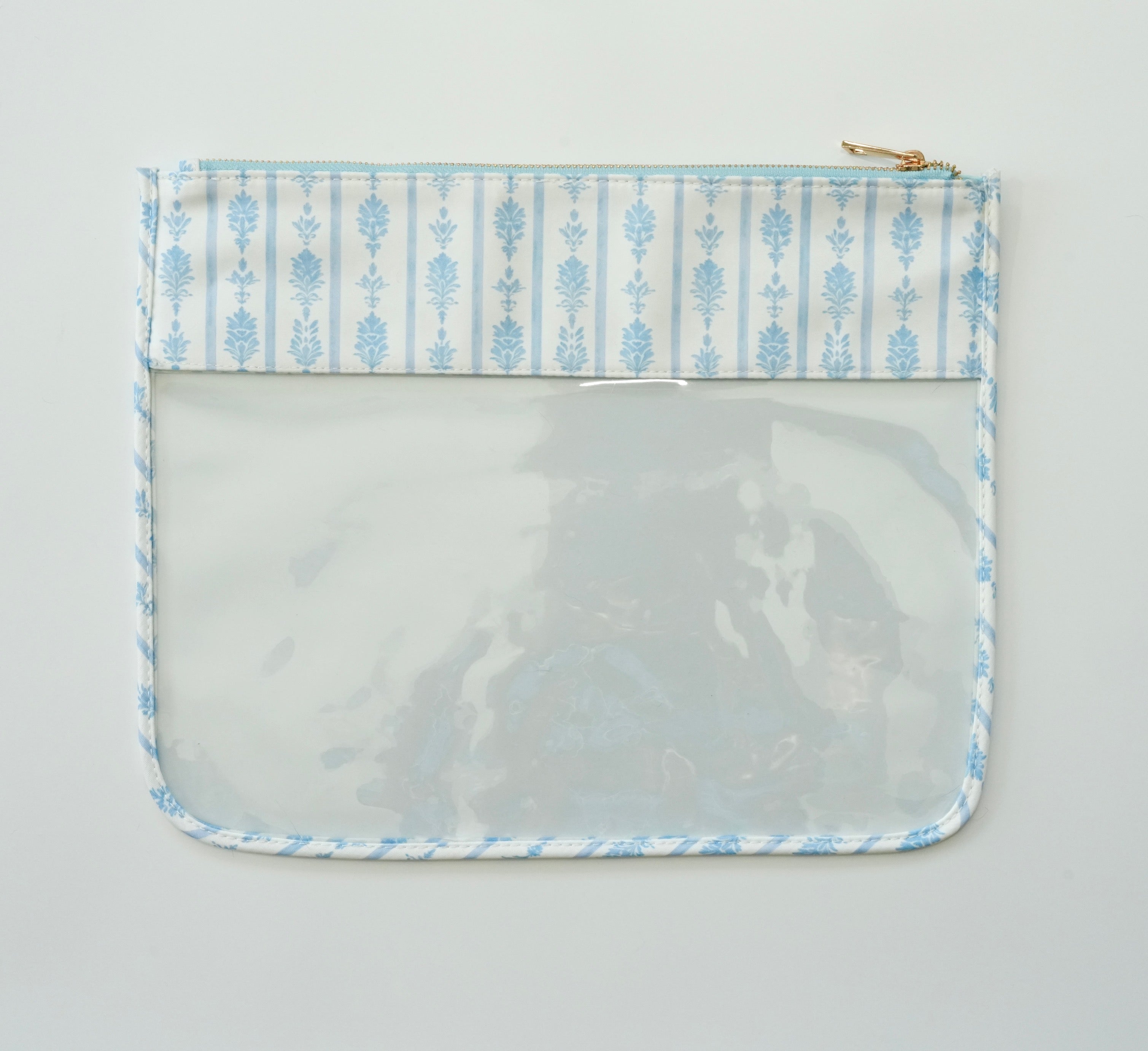 Blue Floral Stripe Large Needlepoint Pouch