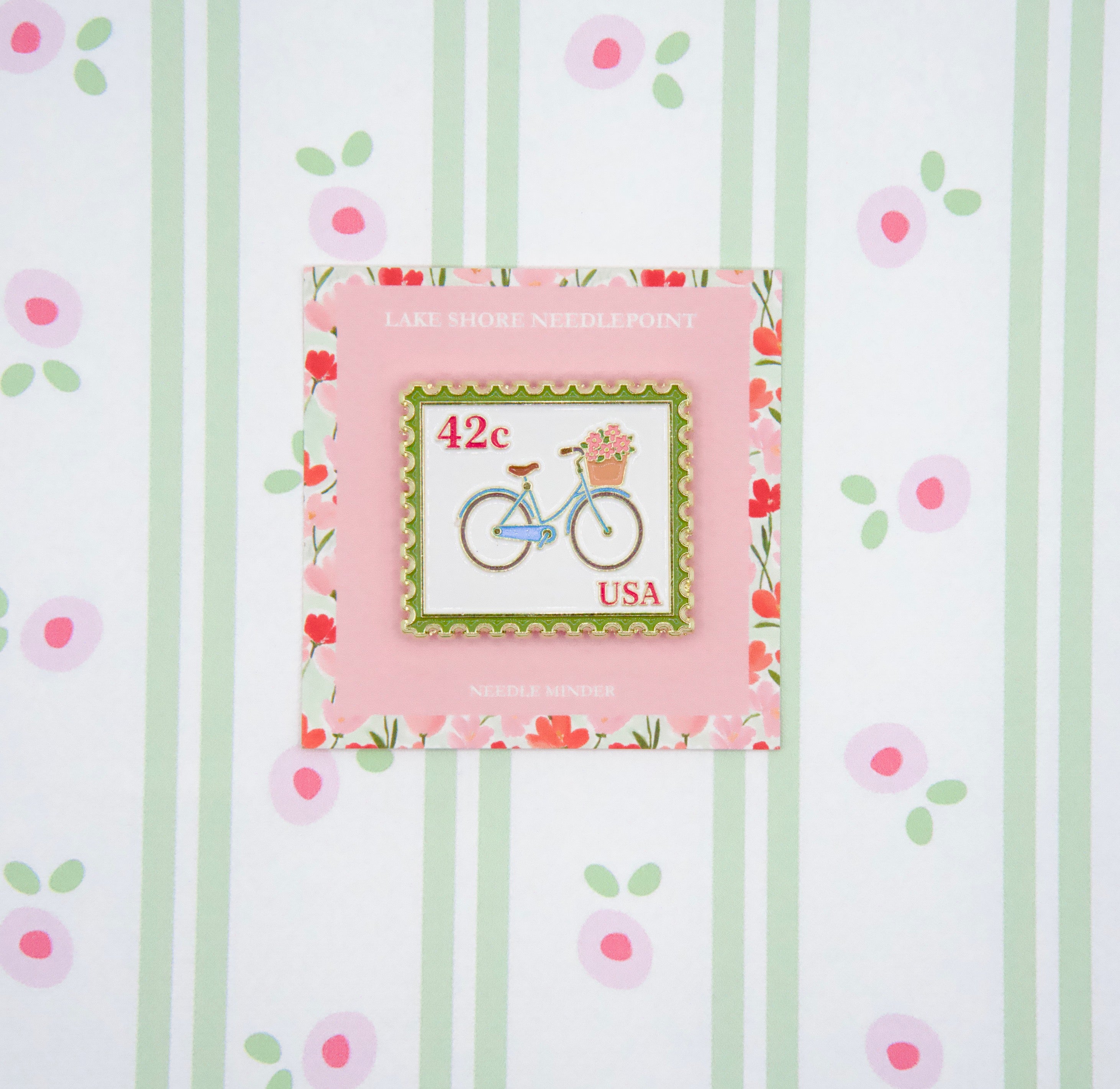 Petals and Pedals Postage Stamp Needle Minder
