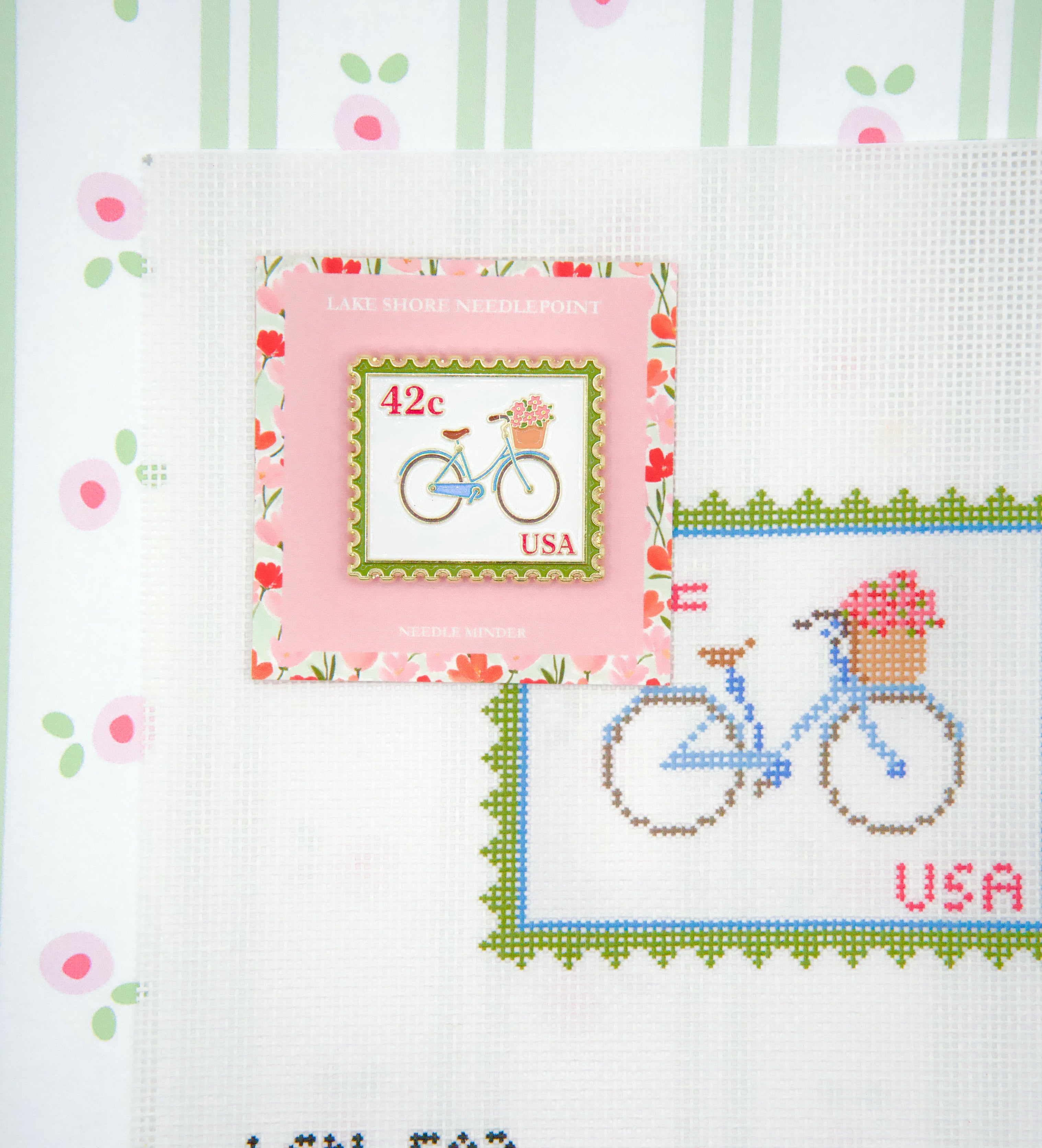 Petals and Pedals Postage Stamp Needle Minder